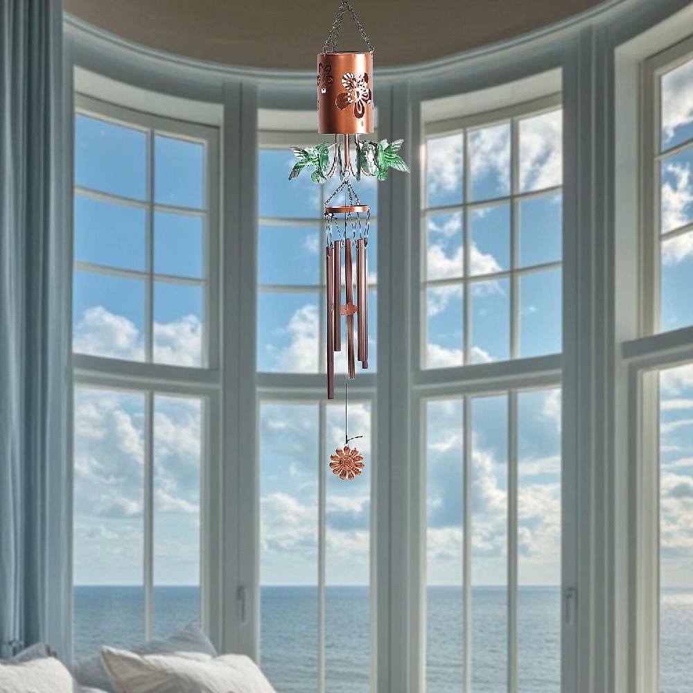 Humming Bird Metal Solar Windmill with Wind Chime and 1 Bright LED (300 mAh)