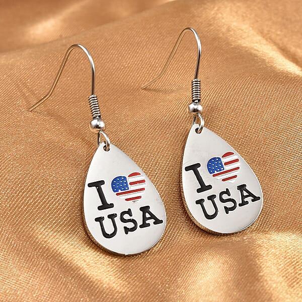 I Love USA Theme Earrings In Stainless Steel Tarnish-Free Waterproof Sweat Proof Jewelry