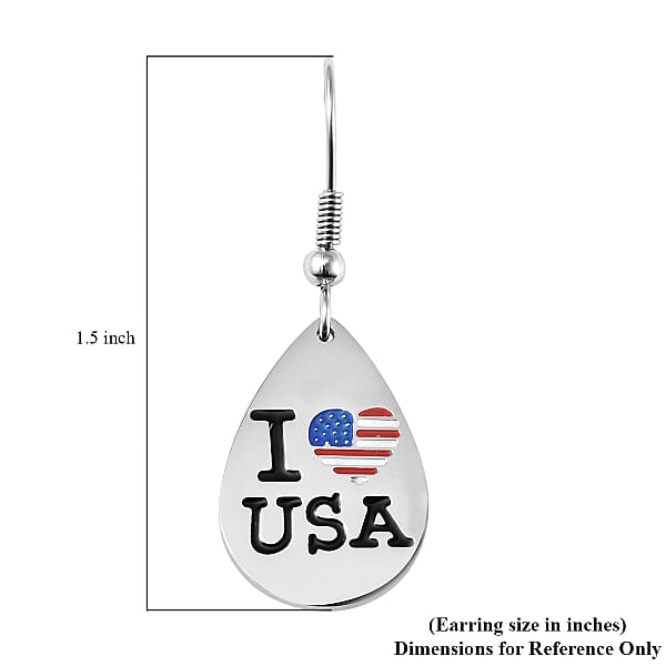 I Love USA Theme Earrings In Stainless Steel Tarnish-Free Waterproof Sweat Proof Jewelry