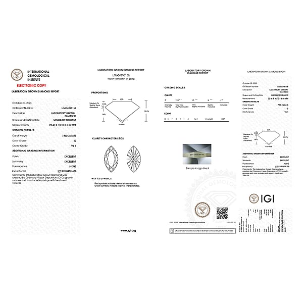 IGI Certified 7.00 Ctw Marquise Lab Grown Diamond Loose Gemstone – G VS2