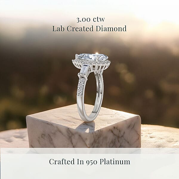 IGI Certified 950 Platinum Luxuriant Lab Grown Diamond (E-F VS) Dew Drop Ring 3.00 Ctw