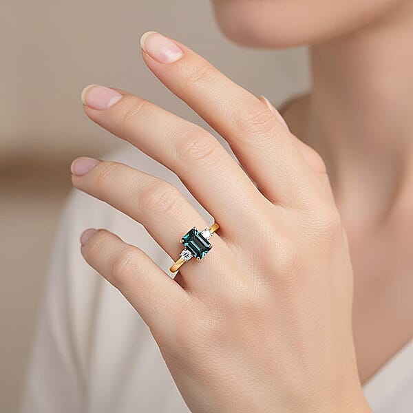 IGI Certified Luxoro 10K Yellow Gold AAA Monte Belo Indicolite Diamond (I2) Ring 1.35 Ctw