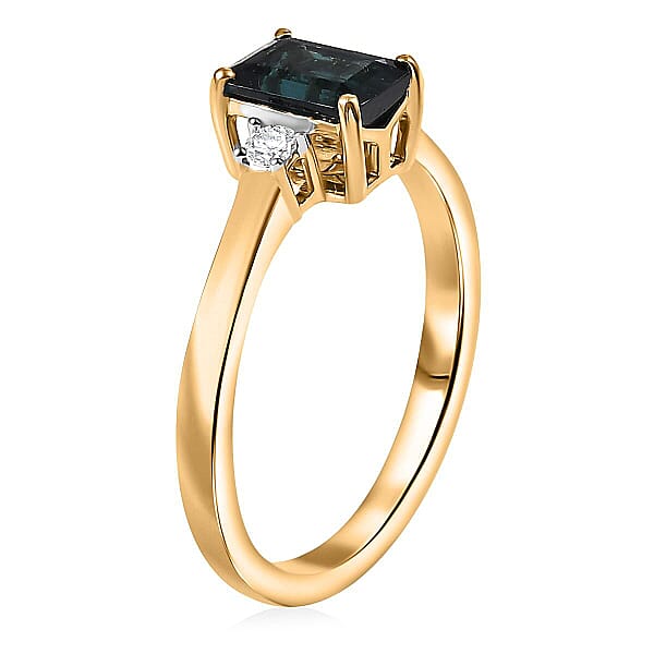 IGI Certified Luxoro 10K Yellow Gold AAA Monte Belo Indicolite Diamond (I2) Ring 1.35 Ctw