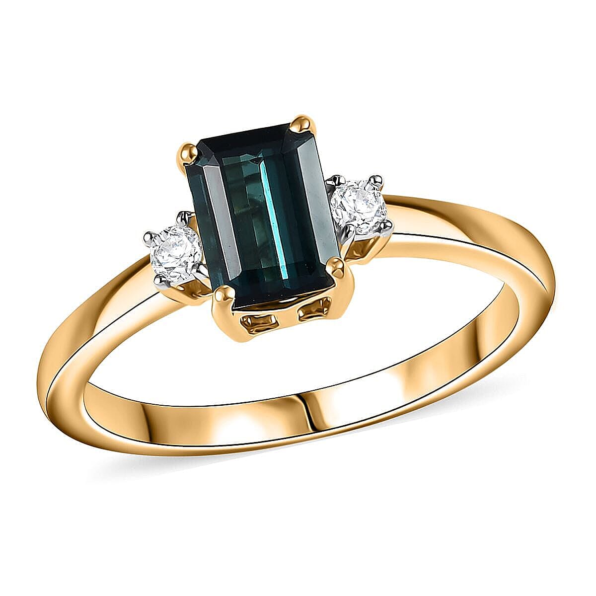 IGI Certified Luxoro 10K Yellow Gold AAA Monte Belo Indicolite Diamond (I2) Ring 1.35 ctw