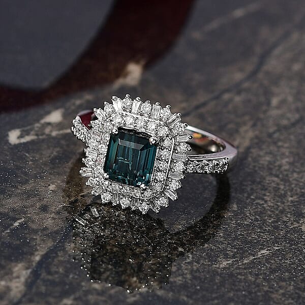 IGI Certified Luxoro AAA Monte Belo Indicolite Diamond (I2) Art Deco Ring In 10K White Gold 2.35 Ctw