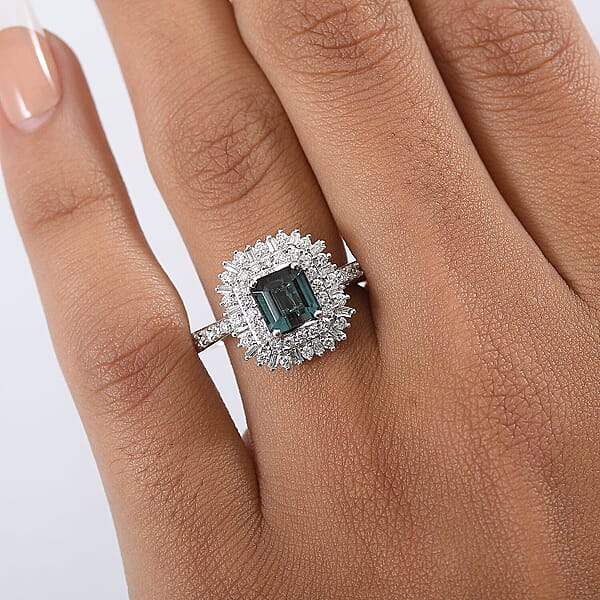 IGI Certified Luxoro AAA Monte Belo Indicolite Diamond (I2) Art Deco Ring In 10K White Gold 2.35 Ctw