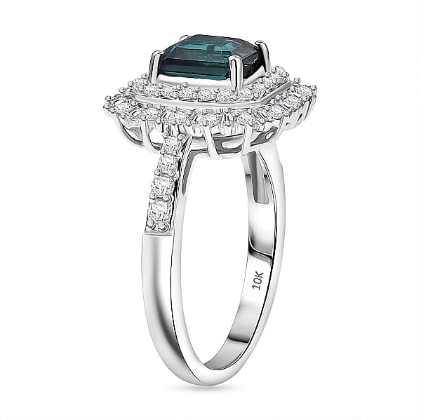 IGI Certified Luxoro AAA Monte Belo Indicolite Diamond (I2) Art Deco Ring In 10K White Gold 2.35 Ctw