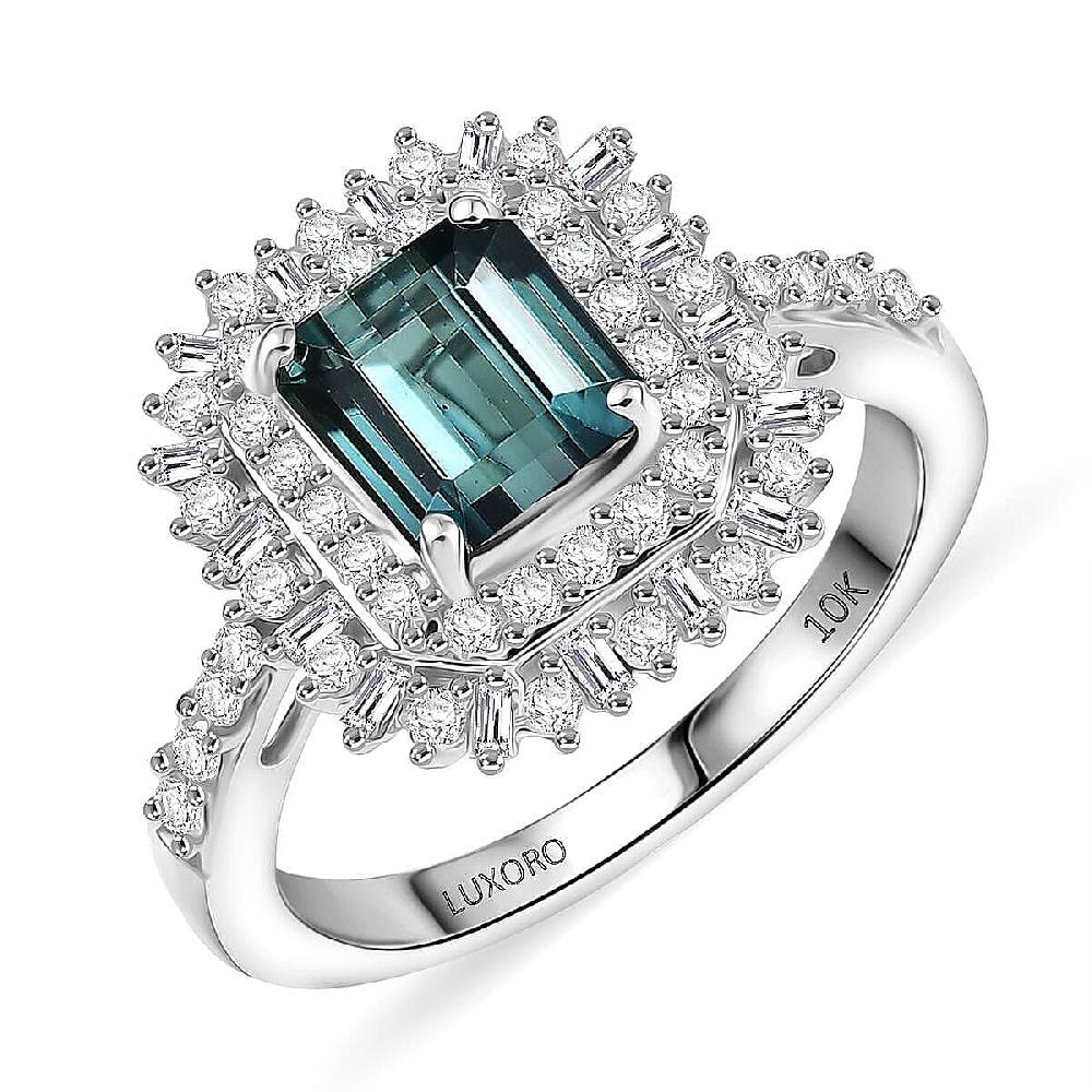 IGI Certified Luxoro AAA Monte Belo Indicolite Diamond (I2) Art Deco Ring in 10K White Gold 2.35 ctw