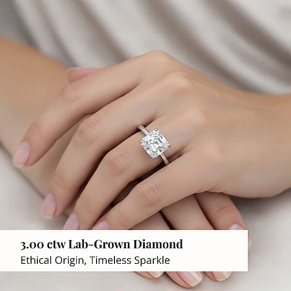 IGI Certified Luxuriant Asscher Cut Luxuriant Lab Grown Diamond Solitaire Ring In 950 Platinum 3.00 Ctw