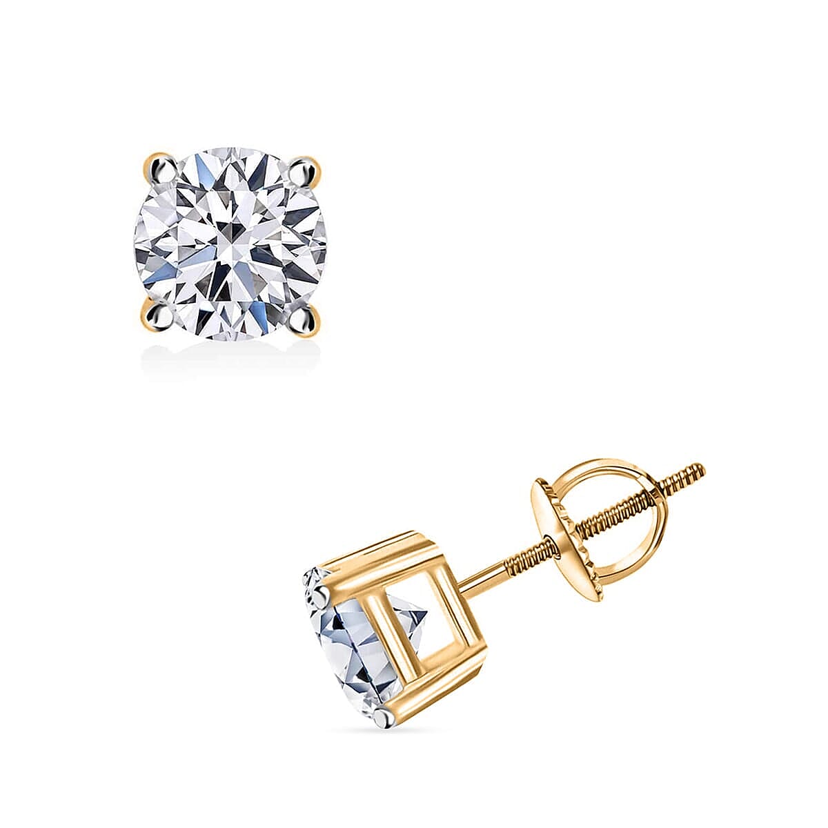 IGI Certified Luxuriant Lab Grown Diamond E-F VS 0.50 ctw Solitaire Stud Earrings in 14K Yellow Gold