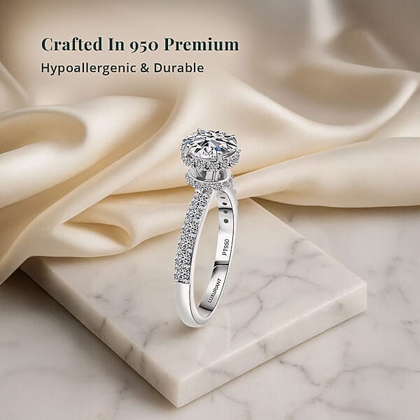 IGI Certified Luxuriant Lab Grown Diamond E-F VS 1.50 Ctw Hidden Halo Ring In 950 Platinum 4.80 Grams
