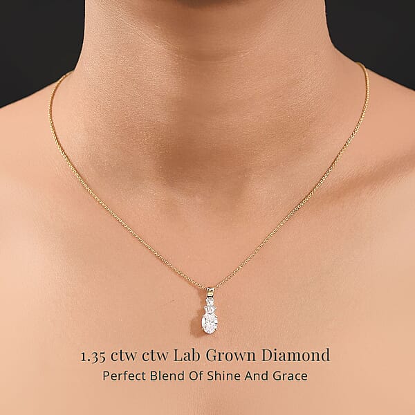 IGI Certified Luxuriant Lab Grown Diamond E-F VS 1.35 Ctw Pendant Necklace In 10K Yellow Gold 20 Inches