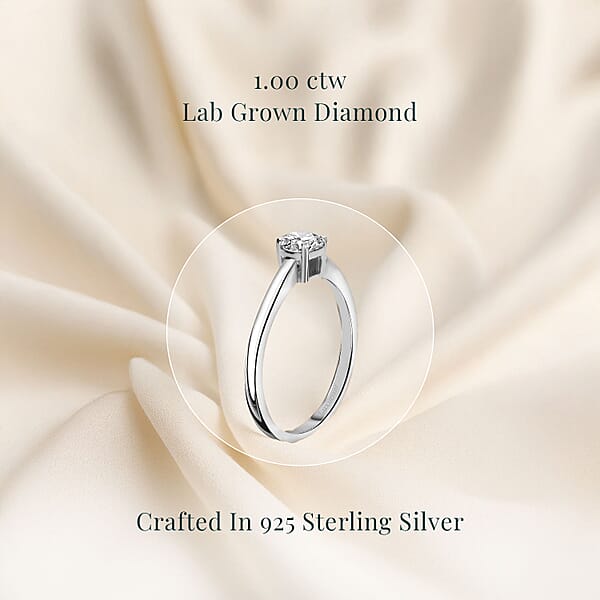 IGI Certified Luxuriant Lab Grown Diamond E-F VS 1.00 Ctw Solitaire Ring In Rhodium Over Sterling Silver
