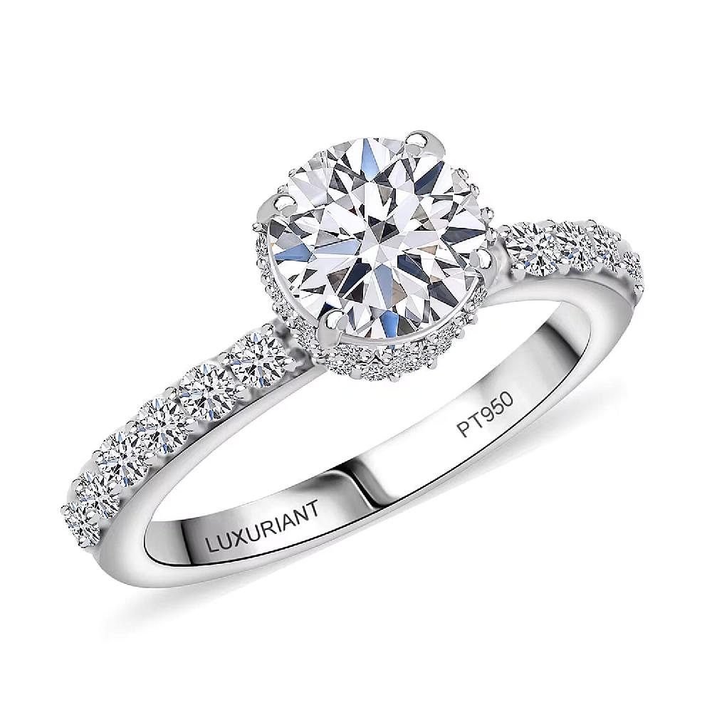 IGI Certified Luxuriant Lab Grown Diamond E-F VS 1.50 ctw Hidden Halo Ring in 950 Platinum 4.80 Grams