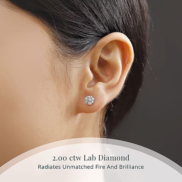 IGI Certified Luxuriant Lab Grown Diamond E-F VS 2.00 Ctw Solitaire Stud Earrings In 10K White Gold