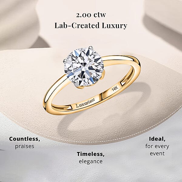 IGI Certified Luxuriant Lab Grown Diamond E-F VS 2.00 Ctw Solitaire Ring In 14K Yellow Gold (Del. In 8-10 Days)