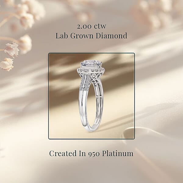 IGI Certified Luxuriant Lab Grown Diamond E-F VS 2.00 Ctw Art Deco Ring In 950 Platinum 5.43 Grams