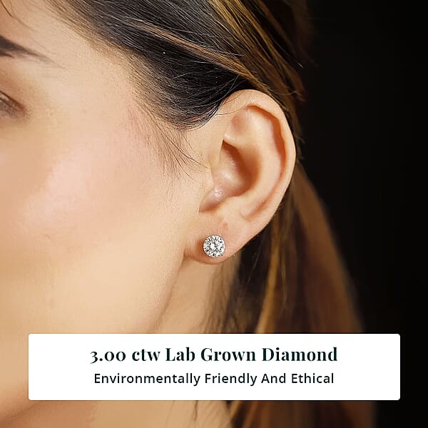 IGI Certified Luxuriant Lab Grown Diamond E-F VS 3.00 Ctw Solitaire Stud Earrings In 10K Yellow Gold