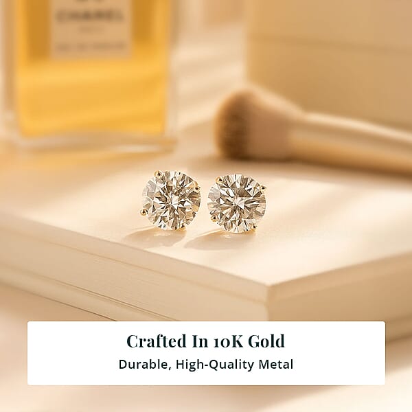 IGI Certified Luxuriant Lab Grown Diamond E-F VS 3.00 Ctw Solitaire Stud Earrings In 10K Yellow Gold