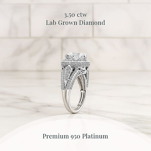 IGI Certified Luxuriant Lab Grown Diamond E-F VS 3.50 Ctw Art Deco Ring In 950 Platinum 7.45 Grams