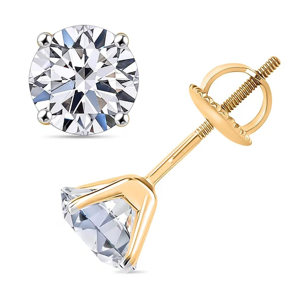 IGI Certified Luxuriant Lab Grown Diamond E-F VS 3.00 ctw Solitaire Stud Earrings in 10K Yellow Gold