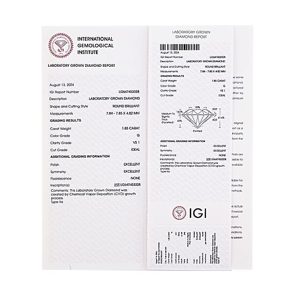 IGI Certified Luxuriant Lab Grown Diamond (Round) (VS1) 1.80 Ctw