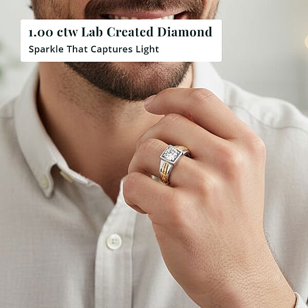 IGI Certified Luxuriant Lab Grown Diamond VS2 1.00 Ctw Command Square Men's Ring In 10K White And Yellow Gold