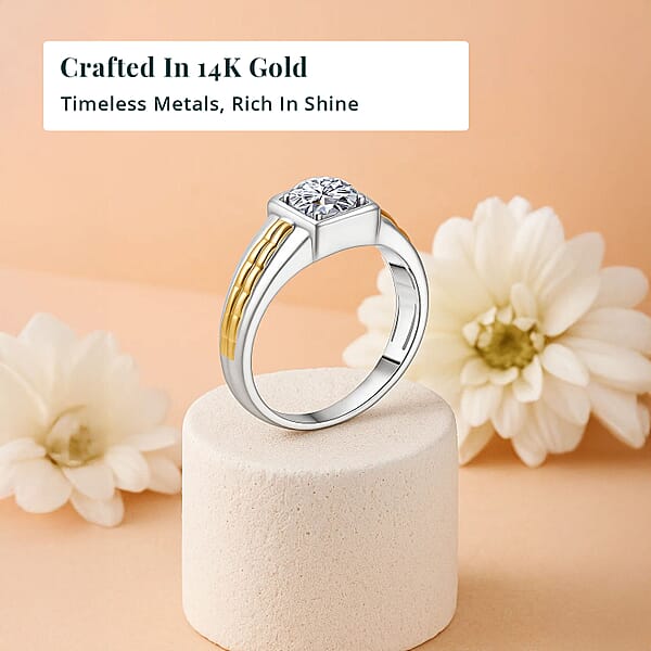 IGI Certified Luxuriant Lab Grown Diamond VS2 1.00 Ctw Command Square Men's Ring In 10K White And Yellow Gold