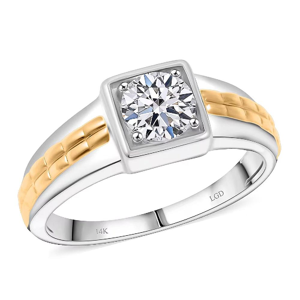 IGI Certified Luxuriant Lab Grown Diamond VS2 1.00 ctw Command Square Men's Ring in 10K White and Yellow Gold