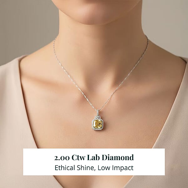 IGI Certified Luxuriant Lab Grown Yellow Diamond (IR) And Lab Grown Diamond VS 2.00 Ctw Art Deco Pendant Necklace In 950 Platinum 20 Inches