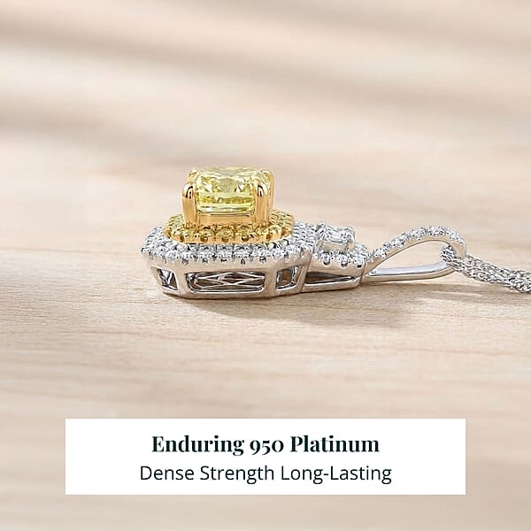 IGI Certified Luxuriant Lab Grown Yellow Diamond (IR) And Lab Grown Diamond VS 2.00 Ctw Art Deco Pendant Necklace In 950 Platinum 20 Inches