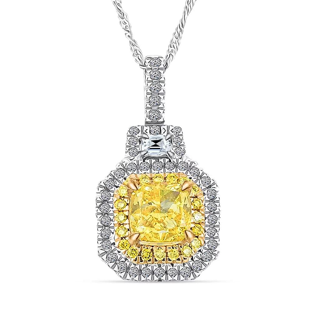 IGI Certified Luxuriant Lab Grown Yellow Diamond (IR) and Lab Grown Diamond VS 2.00 ctw Art Deco Pendant Necklace in 950 Platinum 20 Inches