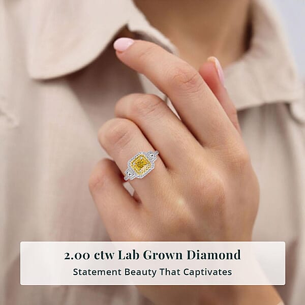IGI Certified Luxuriant Lab Grown Yellow Diamond Lab Grown Diamond (VS) Art Deco Ring In 950 Platinum 2.00 Ctw