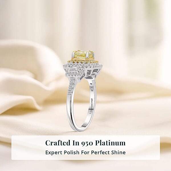 IGI Certified Luxuriant Lab Grown Yellow Diamond Lab Grown Diamond (VS) Art Deco Ring In 950 Platinum 2.00 Ctw