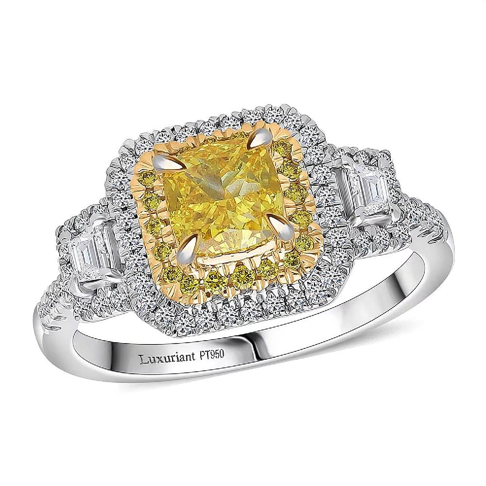 IGI Certified Luxuriant Lab Grown Yellow Diamond Lab Grown Diamond (VS) Art Deco Ring in 950 Platinum 2.00 ctw