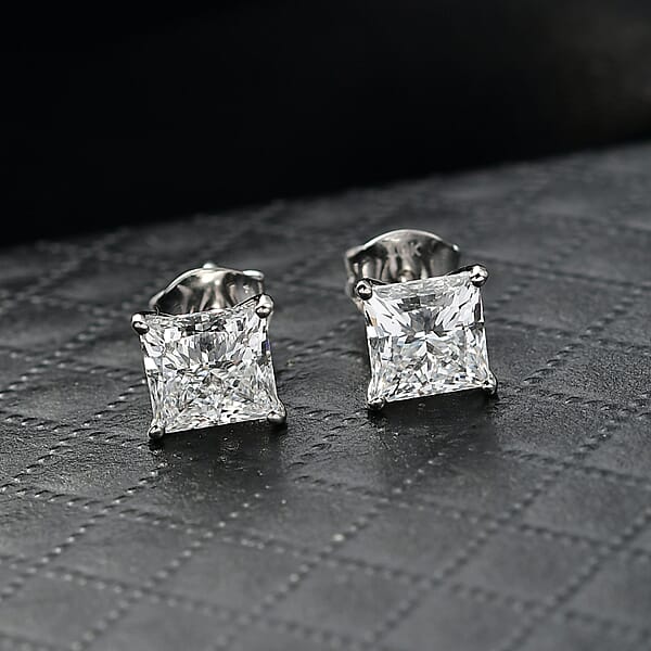 IGI Certified Princess Cut Luxuriant Lab Grown Diamond Earrings In 950 Platinum With 10K WG Push Post 3.00 Ctw