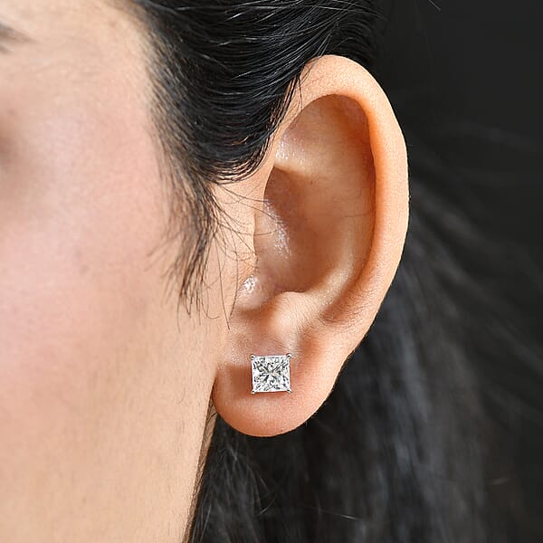 IGI Certified Princess Cut Luxuriant Lab Grown Diamond Earrings In 950 Platinum With 10K WG Push Post 3.00 Ctw