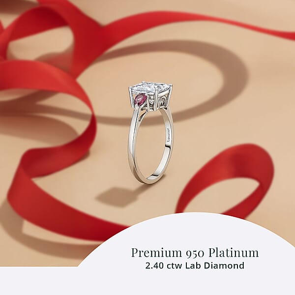 IGI Certified Princess Cut Luxuriant Lab Grown Diamond E-F VS And Ouro Fino Rubellite 2.40 Ctw Celestial Crown Ring In 950 Platinum