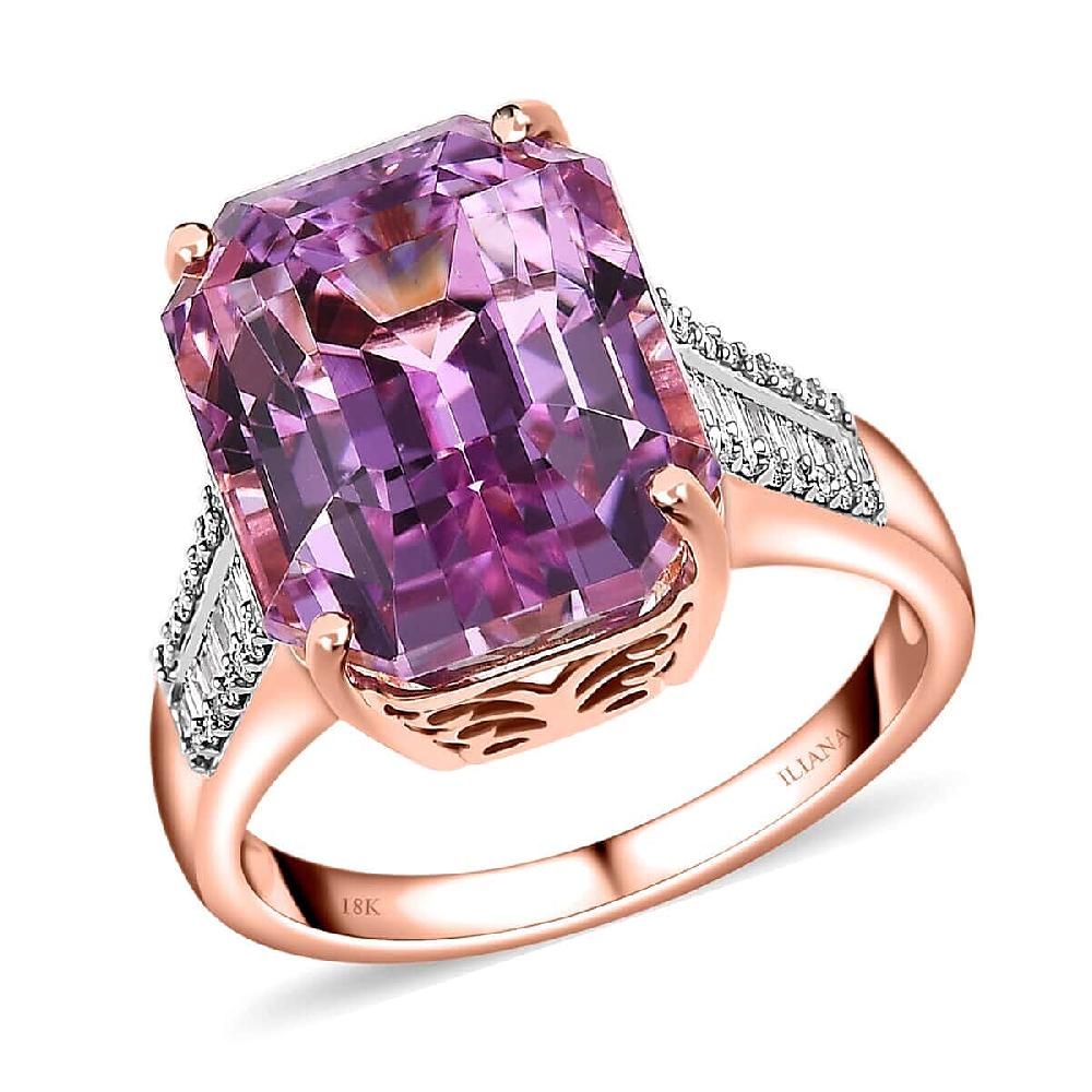 Iliana 18K Rose Gold AAA Patroke Kunzite and G-H SI Diamond Ring 5.60 Grams 12.75 ctw