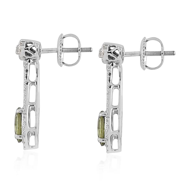 Iliana 18K White Gold AAA Ambanja Demantoid Garnet And G-H SI Diamond Dangle Earrings 2.35 Ctw