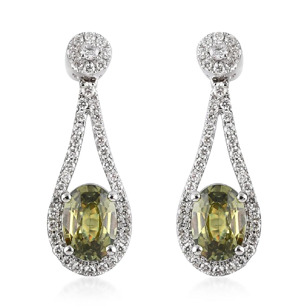 Iliana 18K White Gold AAA Ambanja Demantoid Garnet and G-H SI Diamond Dangle Earrings 2.35 ctw