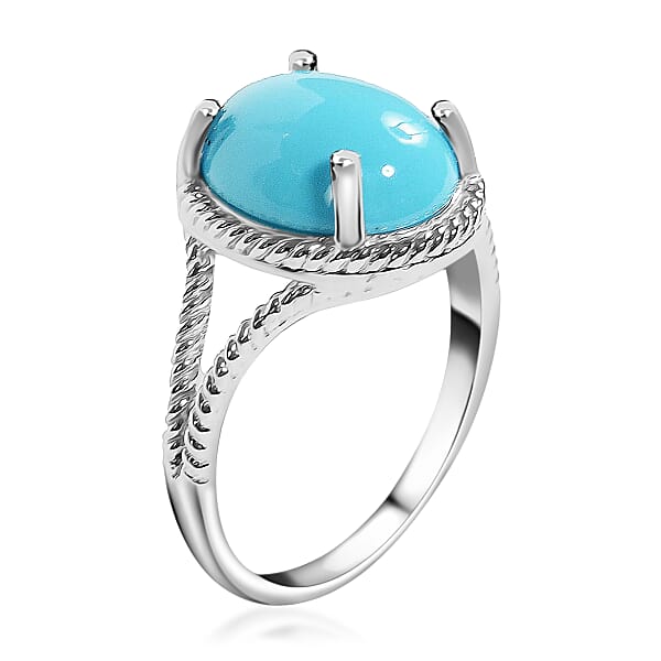 Iliana 18K White Gold AAA Sleeping Beauty Turquoise Ring 2.90 Ctw