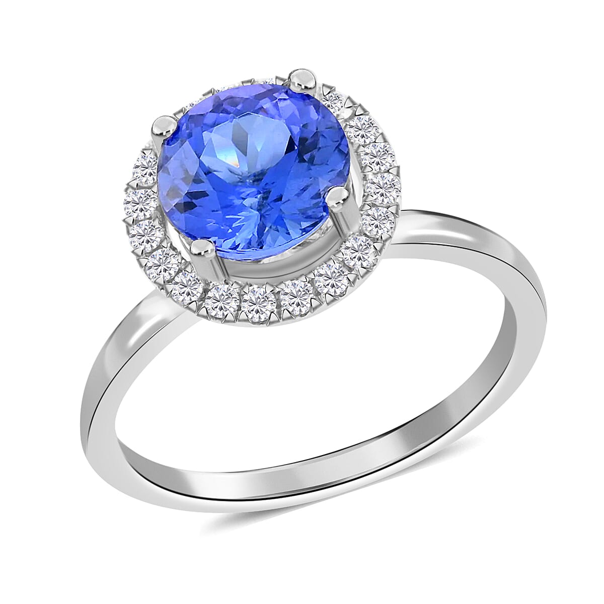 Iliana 18K White Gold AAA Tanzanite and G-H SI Diamond Halo Ring 1.80 ctw