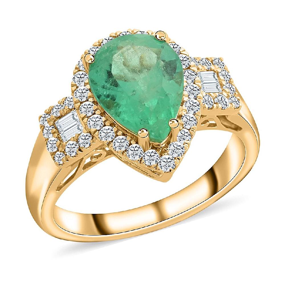 Iliana 18K Yellow Gold AAA Boyaca Colombian Emerald and SI Diamond Ring 6.30 Grams 2.25 ctw
