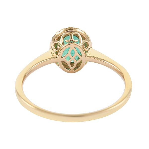 Iliana 18K Yellow Gold AAA Kagem Zambian Emerald And G-H SI Diamond Halo Ring 1.40 Ctw