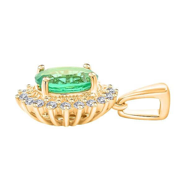 Iliana 18K Yellow Gold AAA Kagem Zambian Emerald And SI Diamond Sunburst Pendant Without Chain 2.20 Ctw