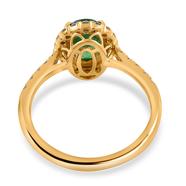 Iliana 18K Yellow Gold AAA Kagem Zambian Emerald And G-H SI Diamond Halo Ring 1.65 Ctw
