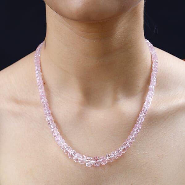 Iliana 18K Yellow Gold AAA Marropino Morganite Beaded Necklace 18 Inches With 2 Inch Extender 155.00 Ctw