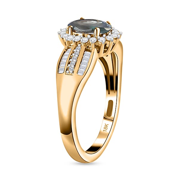 Iliana 18K Yellow Gold AAA Narsipatnam Alexandrite And G-H SI Diamond Ring 4.35 Grams 1.50 Ctw