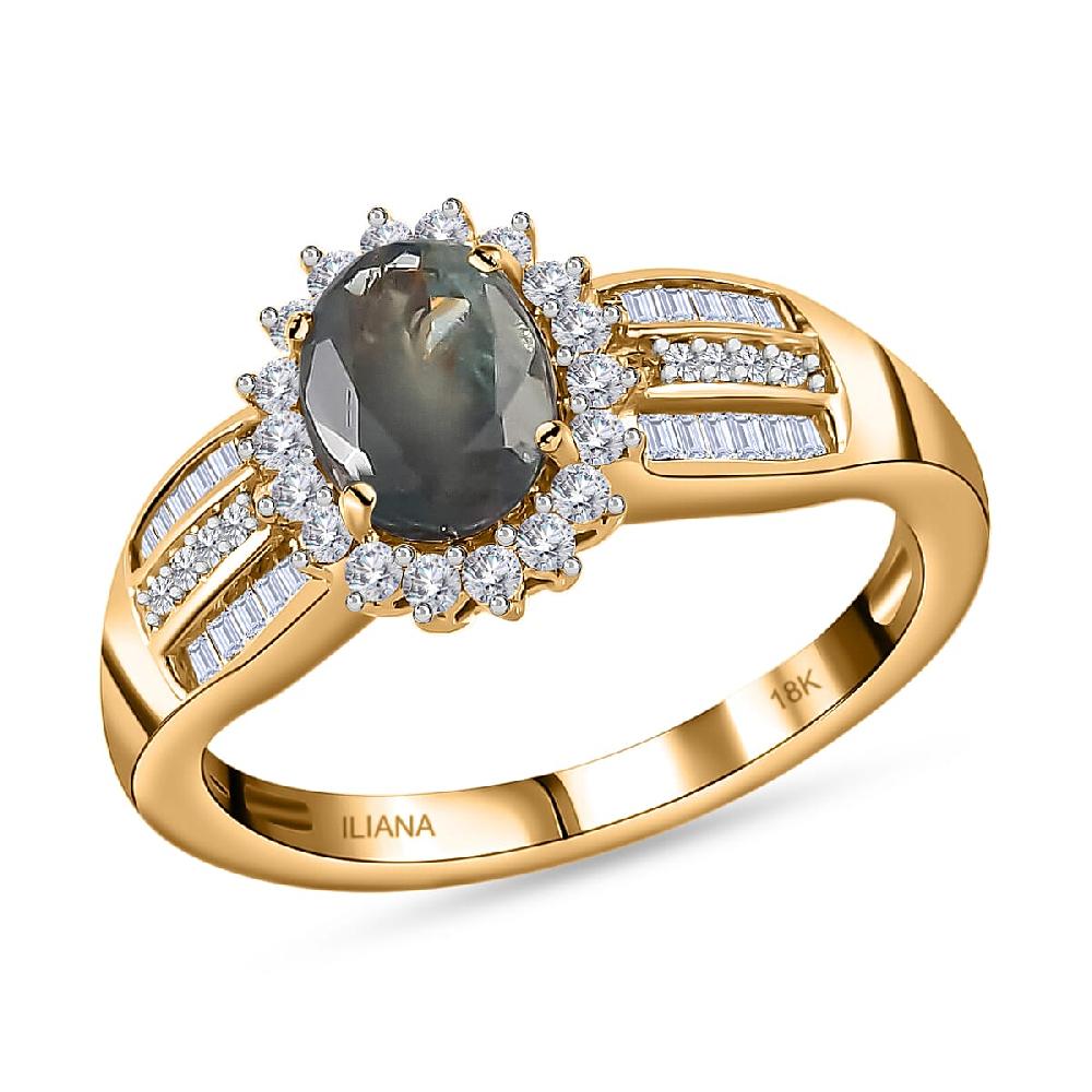 Iliana 18K Yellow Gold AAA Narsipatnam Alexandrite and G-H SI Diamond Ring 4.35 Grams 1.50 ctw